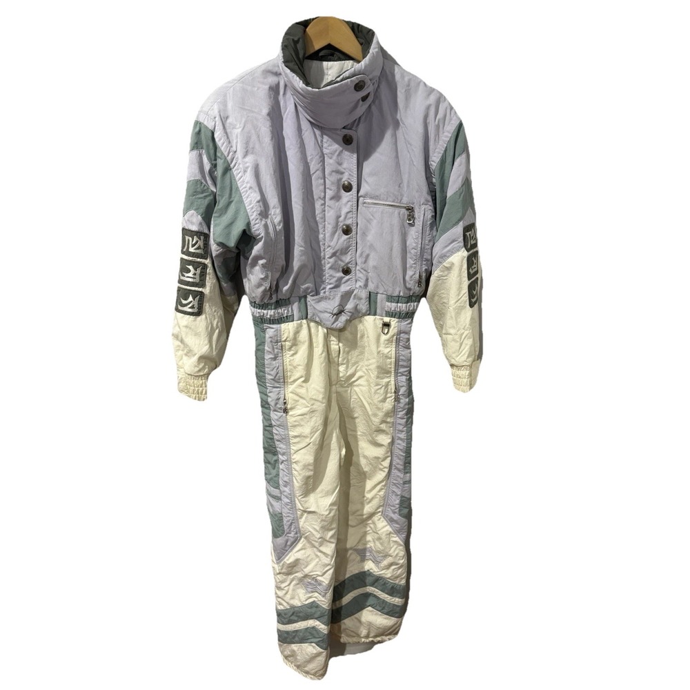 Blue Bogner Ski Suit Snowsuit Sz‎ 10 Vintage Retro RARE White Blue Green